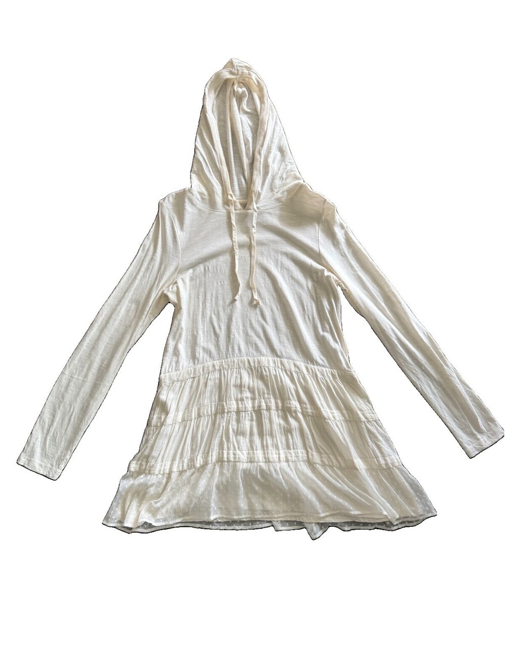 LOGO Lori Goldstein Womens S White Hooded Tunic Top Layered Hem Long Sleeve